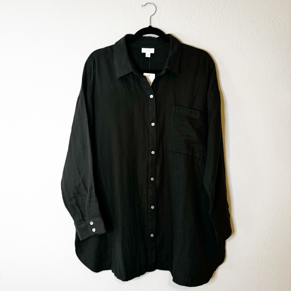 J. Jill Pure Jill Cotton Gauze Deep Olive Long Sleeve Button Down Tunic Top NWT